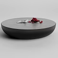 Modern Round Coffee Table with Gray Top Black Base and Red Berries on Surface 3d model