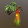 3D Model of Pitcher Plant With Green Leaves Red Striped Pitcher And Yellow Light