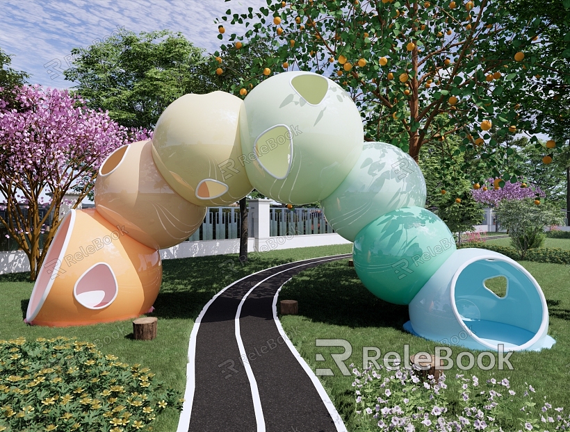 Modern children's play area caterpillar amusement facilities colorful caterpillar sketch model