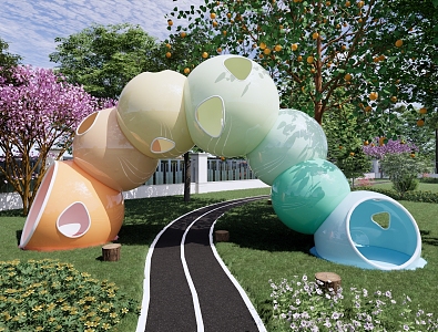 Modern children's play area caterpillar amusement facilities colorful caterpillar sketch 3d model