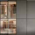 Modern Bedroom Interior Design With Built in Glass Door Wardrobe And Hanging Clothes