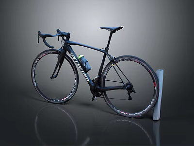 Black Road Bicycle With Curved Handlebars And White Stand On Dark Background 3d model