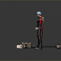 Game Movie Character With White Hair Red Top Black Pants And Decorative Weapon
