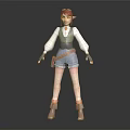 Elf Character 3D Model With Red Hair Pointed Ears Green Vest White Sleeves Blue Shorts