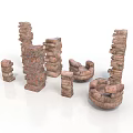 Brick Stacked Sculptures With Various Shapes And Textured Surfaces 3d model