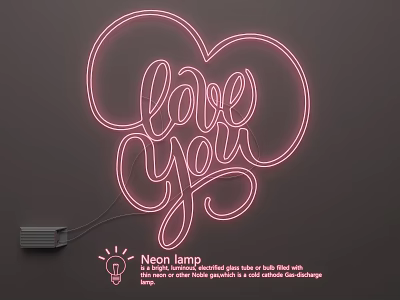 Decorative Lighting Combination Featuring Pink Neon Lamp With Heart Shaped Love You Lettering 3d model