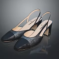 Chanel Black Slingback Heels With Shiny Material And Elegant Block Heel Design