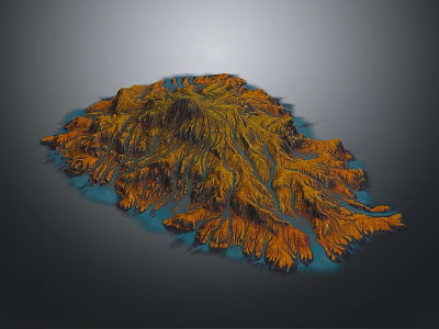 Natural Mountain Landscape With Orange Terrain And Blue Water Features 3d model