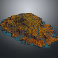 Natural Mountain Landscape With Orange Terrain And Blue Water Features