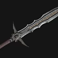 Medieval Decorative Sword With Ornate Blade Distinctive Hilt Guard And Woven Handle