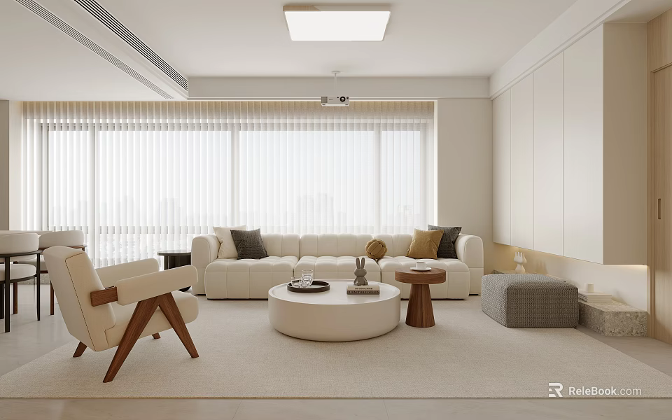 Modern Living Room Interior Design With White Sofa Throw Pillows Round Coffee Table Accent Chair 3d model 