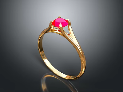 Stylish Gold Ring With Red Gemstone Simple Design Daily Wear Accessory 3d model