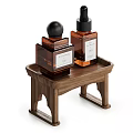 Elegant Bathroom Set With Rolled Towels Wooden Tray Toiletries Bottles Jar And Small Stool