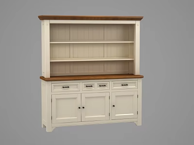 White And Brown Wooden Bookcase With Open Shelves Drawers And Cabinet Doors 3d model