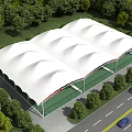 Tensile Membrane Structure Covering Outdoor Sports Venue With Green Trees And Roadside Access