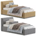 Cozy Modern Kids Bed With Upholstered Headboard Soft Pillows And Layered Quilts Warm Blankets