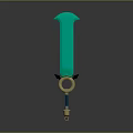 Detailed Fantasy Style Weapon Sword With Turquoise Blade And Golden Hilt Design