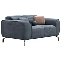 Modern Light Brown Navy Blue Upholstered Two Seater Sofa with Decorative Cushions Round Balls