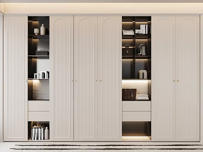 Modern Light Colored Wardrobe With Cabinet Doors And Open Storage Shelves 3d model