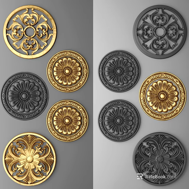 Elegant Circular Wall Decor With Intricate Gold And Black Patterns Design 3d model