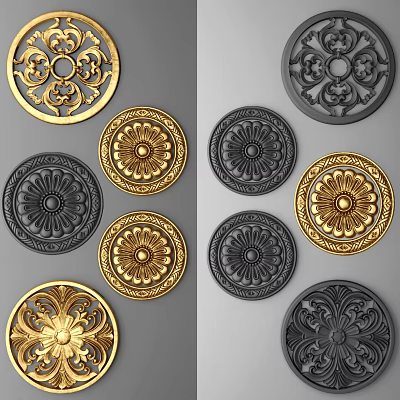 Elegant Circular Wall Decor With Intricate Gold And Black Patterns Design 3d model