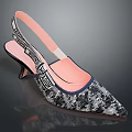 Elegant High Heels Featuring Patterned Fabric Pointed Toe Slim Heel And Pink Insole 3d model