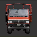 Red Commercial Truck With Open Railed Cargo Bed And Metal Frame Structure