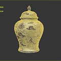 Traditional Sculpture Carving On Blue And White Ceramic Jar With Dragon Sun Motif And Lid