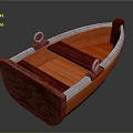 Wooden Small Boat With Red Orange Hull Metal Rings And Wooden Seats