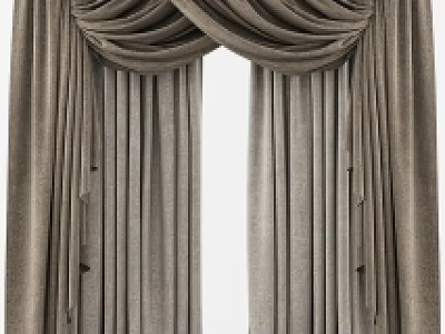 Elegant Gray Curtains With Pleated Design And Draped Valance For Modern Home 3d model
