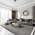 Modern Elegant Living Dining Room Interior Design With Sofa Coffee Table And Chandelier