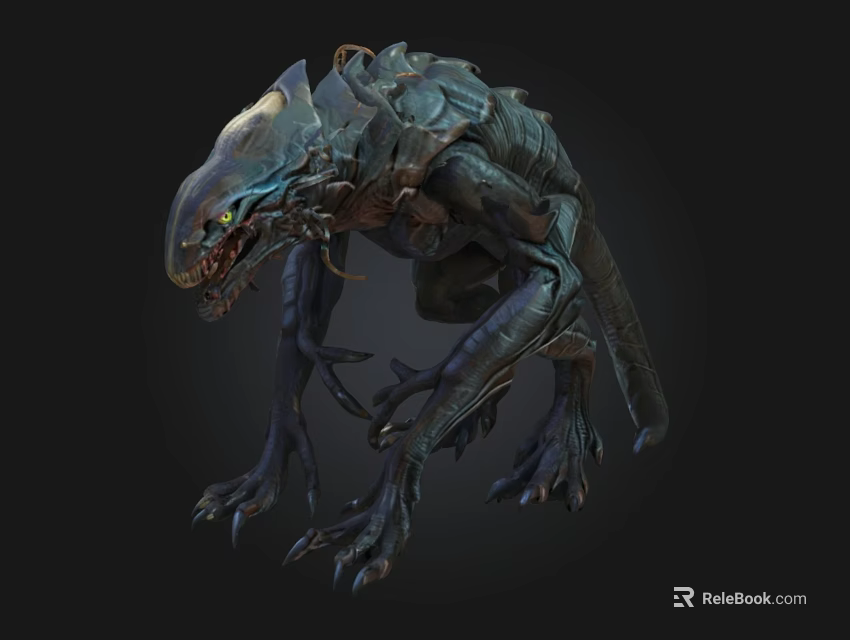 Armored Fantasy Monster 3D Model With Multiple Limbs Sharp Teeth And Glowing Eyes 3d model 