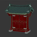 Traditional Chinese Gate Structure With Red Doors Grey Tile Roof And White Base