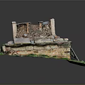 Ancient Stone Ruins Scenery With Weathered Stone Walls And Green Mossy Grass
