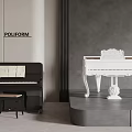 Elegant Piano Room Interior Featuring Black White Pianos Bench Open Sheet Music Grey Wall