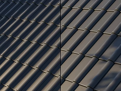 Dark Roof Tiles Neatly Arranged On Modern Roofing Structure 3d model