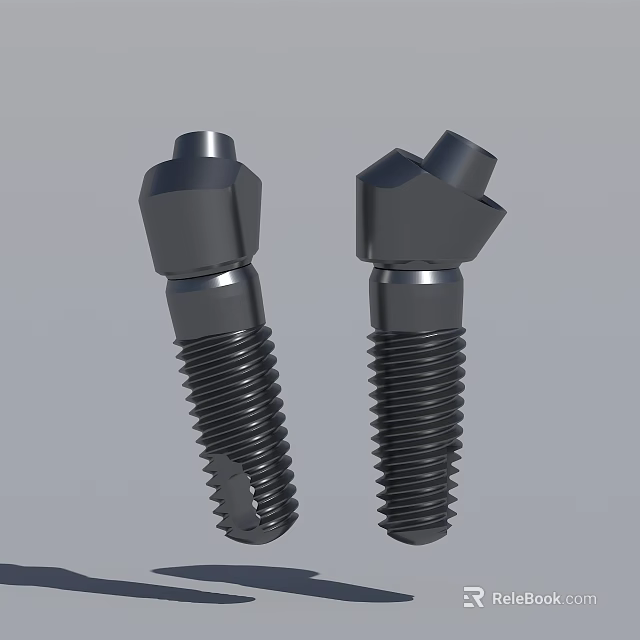 Two Black Threaded Mechanical Screws with Hexagonal Heads and Industrial Design 3d model 