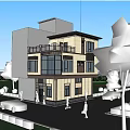 Modern Two story Detached Villa Exterior Design With Balcony Large Windows And Driveway Trees