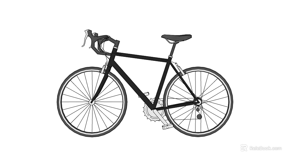 Black Road Bicycle With Drop Handlebar Slim Seat And Spoked Wheels 3d model 