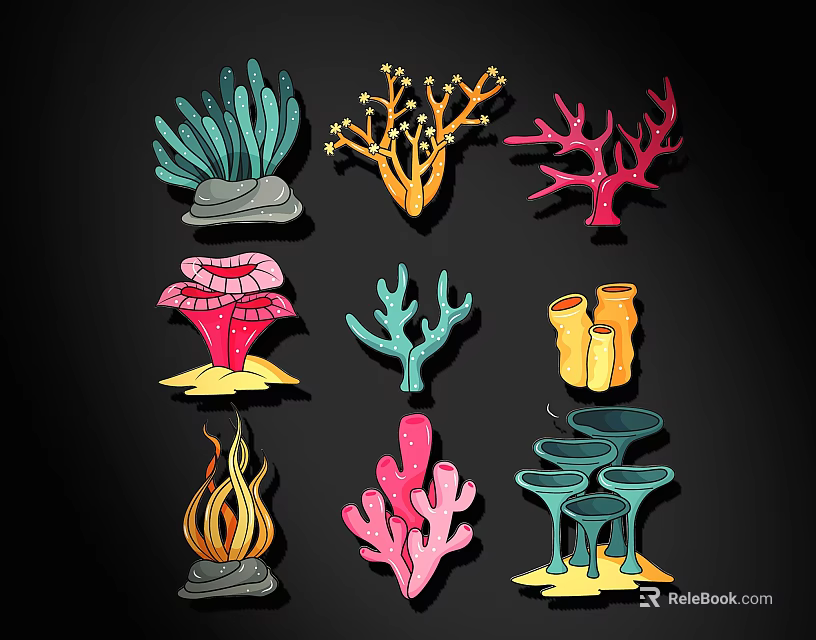 Colorful Coral Shaped Wall Decor With Various Vibrant Designs And Patterns 3d model 