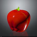 Fresh Shiny Red Apple with Green Leaf on Smooth Dark Background