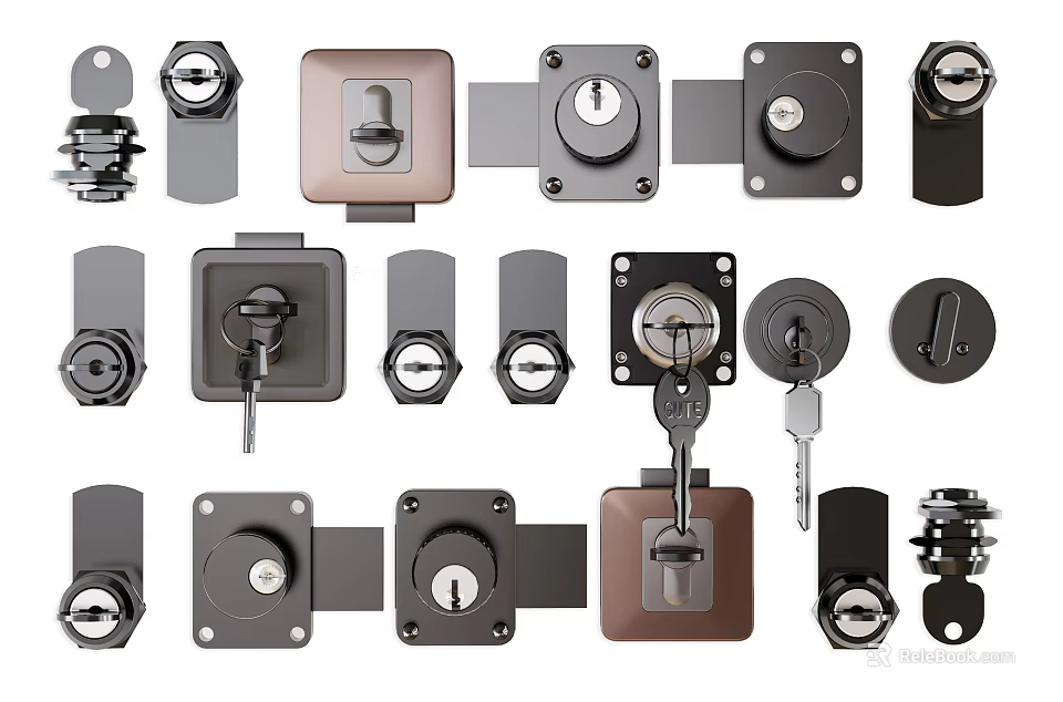 Assorted Hardware Tools Including Door Locks Cabinet Latches And Keys For Home And Industrial Use 3d model 