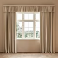 Beige Velvet Curtains For Modern Living Room Window With Wooden Frame And Natural Light