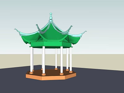 Traditional Chinese Pavilion with Green Roof White Pillars Traditional Eaves and Hexagonal Base 3d model