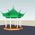 Traditional Chinese Pavilion with Green Roof White Pillars Traditional Eaves and Hexagonal Base