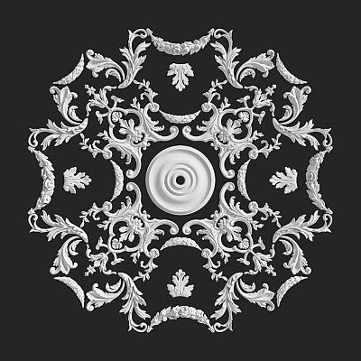 Ornate Ceiling Medallion With Intricate Symmetrical Floral Patterns And Central Circle 3d model