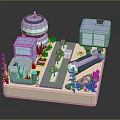 Modern Architectural Miniature Model With Multiple Buildings Greenery Pink Trees And Pathways