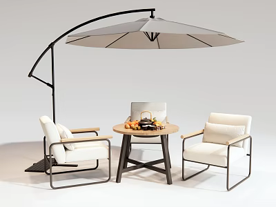 Stylish Outdoor Table with Chairs and Cantilever Umbrella for Patio Dining Setup 3d model