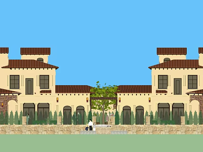The mansion of Spain with a simple European double-family villa. 3d model