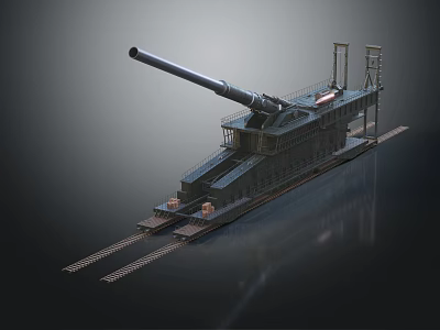 Large Military Cannon Artillery Mounted On Steel Track Platform Structure With Long Barrel 3d model